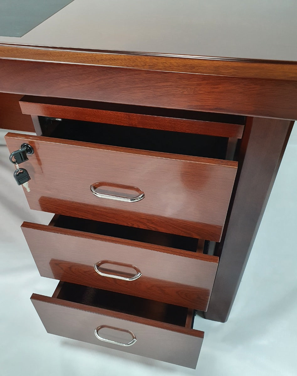 Walnut Real Wood Veneer Executive Desk with Pedestal and Return - 1800mm - BSE181