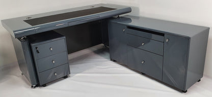 Grey Gloss Executive Office Desk with Pedestal and Return - 1600mm - 1861