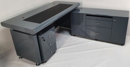 Grey Gloss Executive Office Desk with Pedestal and Return - 1600mm - 1861
