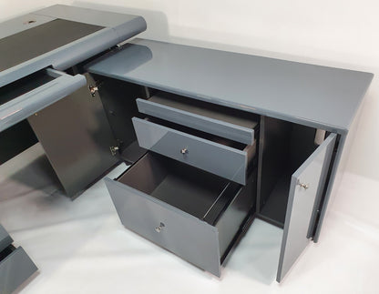Grey Gloss Executive Office Desk with Pedestal and Return - 1600mm - 1861