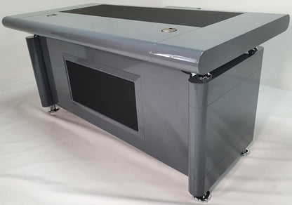 Grey Gloss Executive Office Desk with Pedestal and Return - 1600mm - 1861
