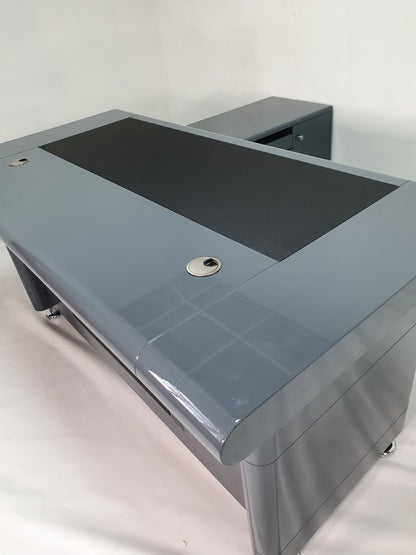 Grey Gloss Executive Office Desk with Pedestal and Return - 1600mm - 1861
