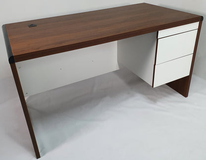 Walnut and White MFC Office Desk with Integrated Storage - 1400mm