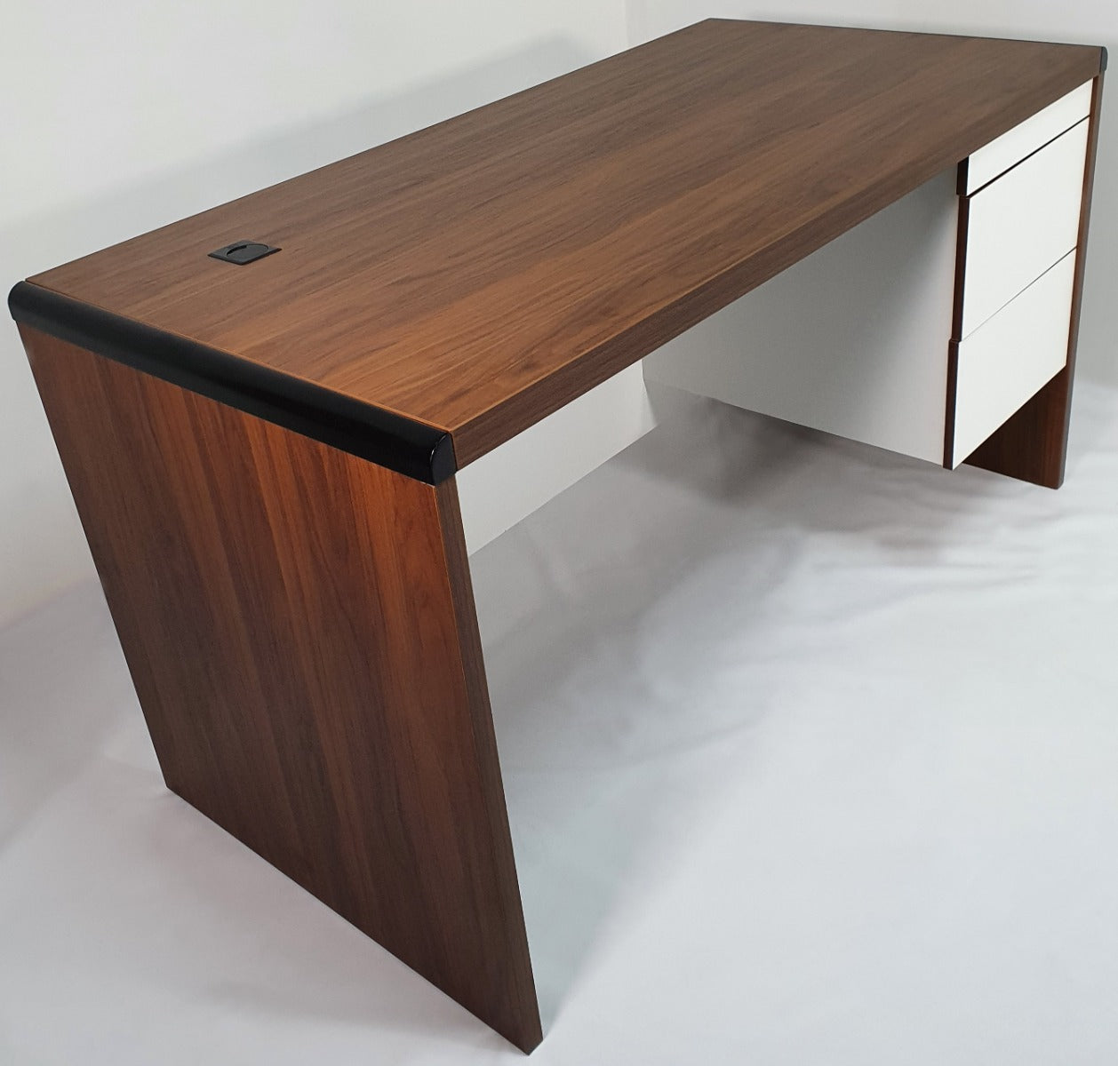 Walnut and White MFC Office Desk with Integrated Storage - 1400mm