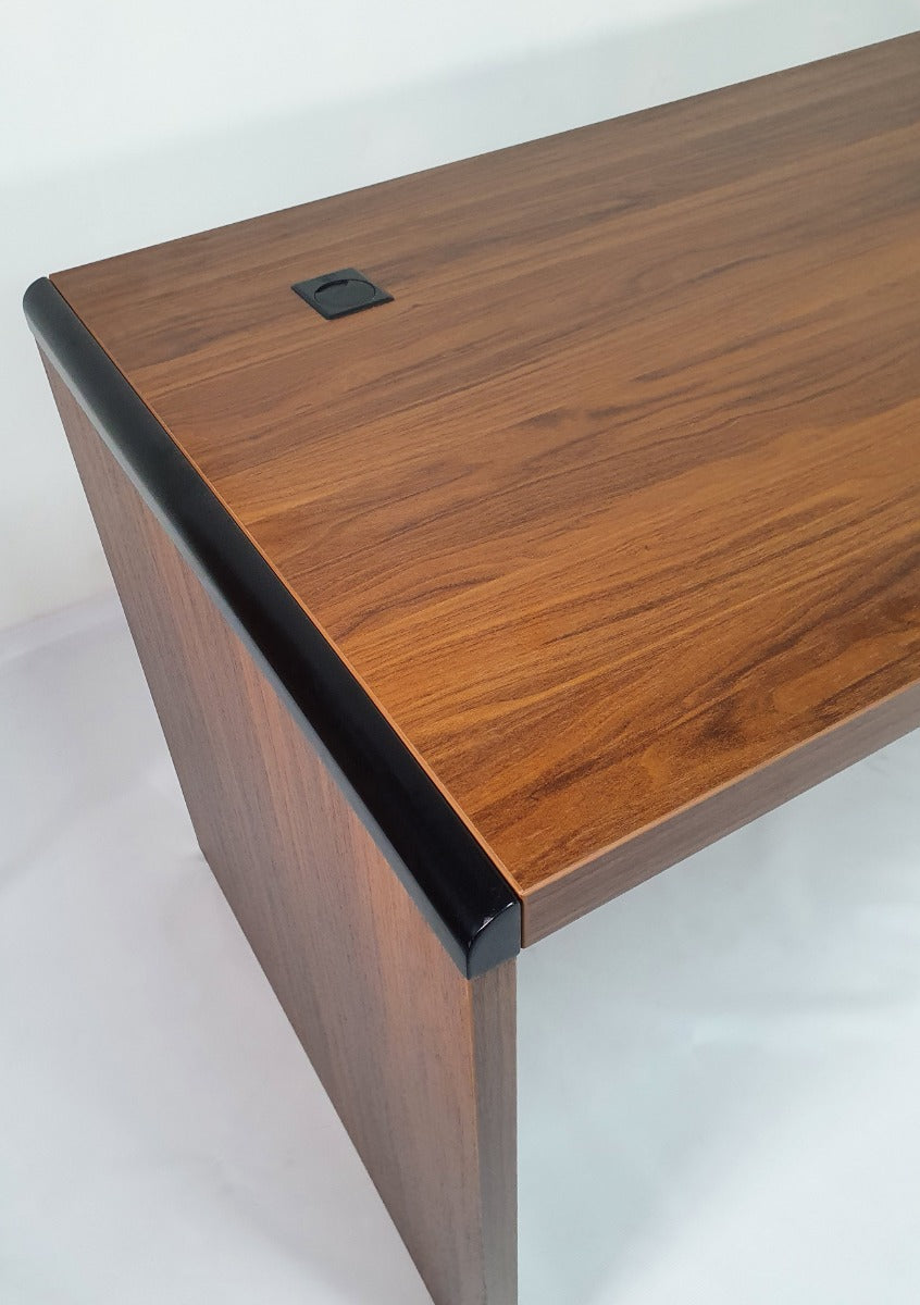 Walnut and White MFC Office Desk with Integrated Storage - 1400mm