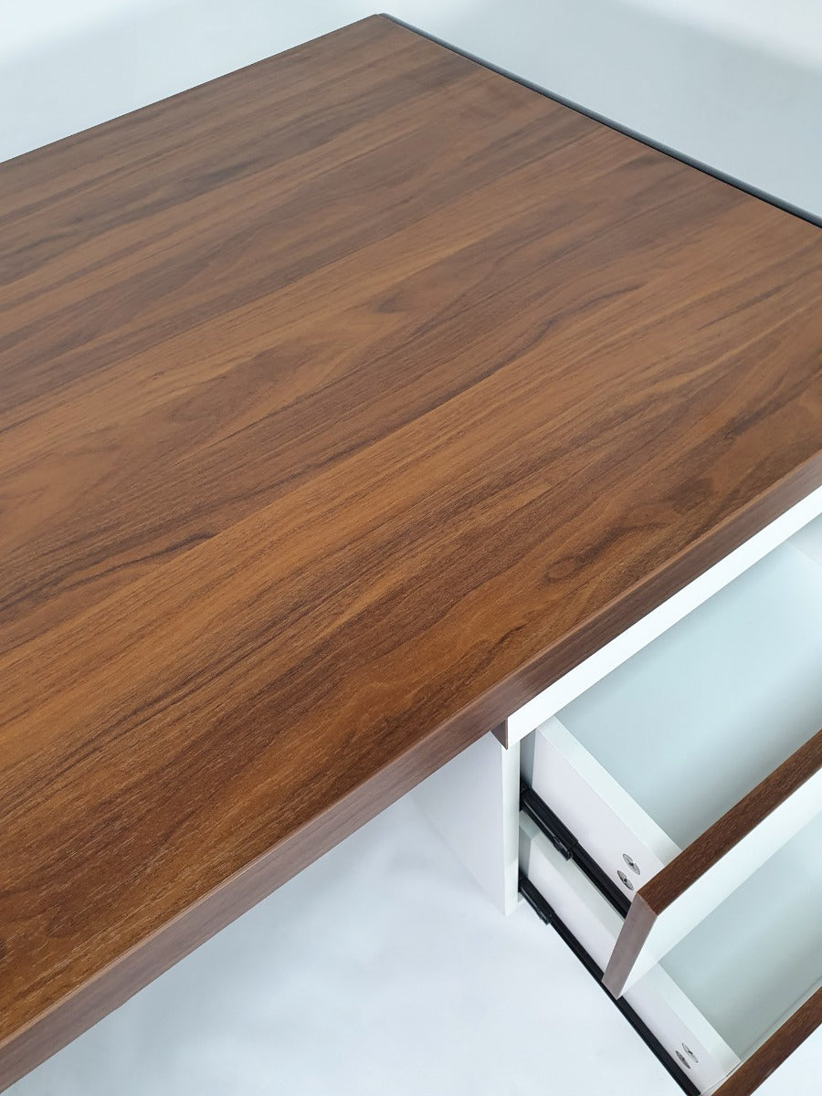 Walnut and White MFC Office Desk with Integrated Storage - 1400mm
