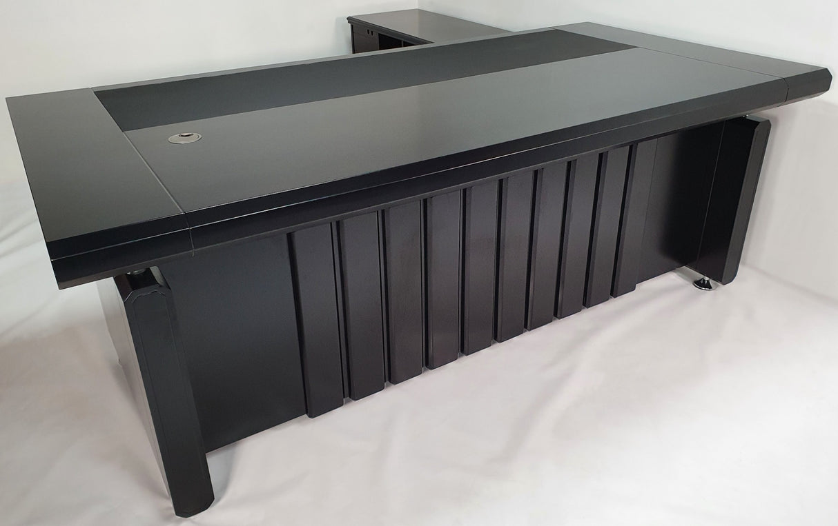 Unique Black 2000mm Executive Office Desk with Pedestal and Return - 8801-BLK