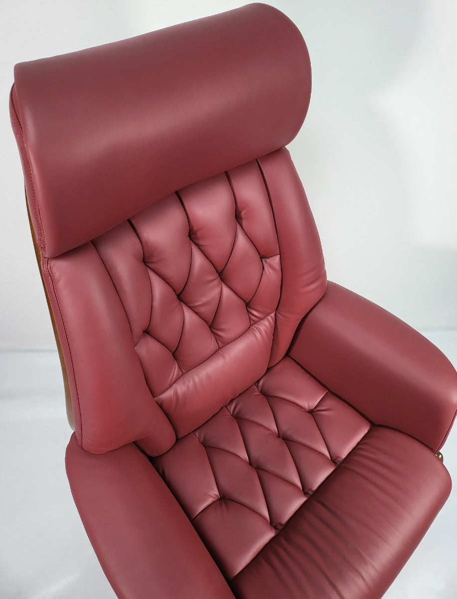 Burgundy leather deals chair and ottoman