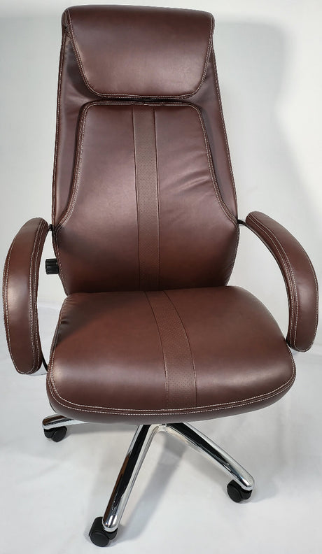 Brown Leather Executive Office Chair with Manual Lumbar Control - 2119