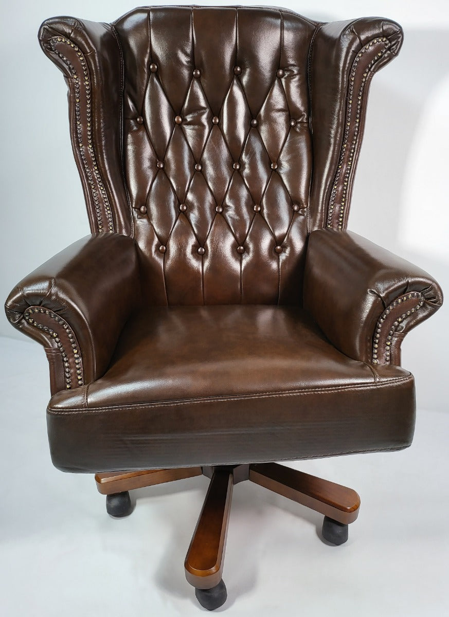Genuine Brown Leather Chesterfield Traditional Office Chair - 9927