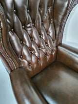 Genuine Brown Leather Chesterfield Traditional Office Chair - 9927
