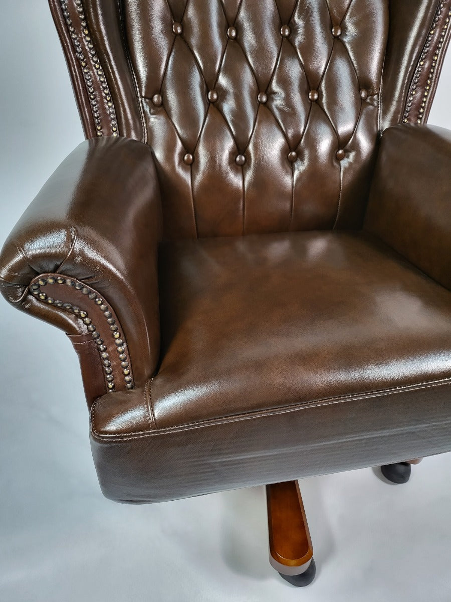 Genuine Brown Leather Chesterfield Traditional Office Chair - 9927