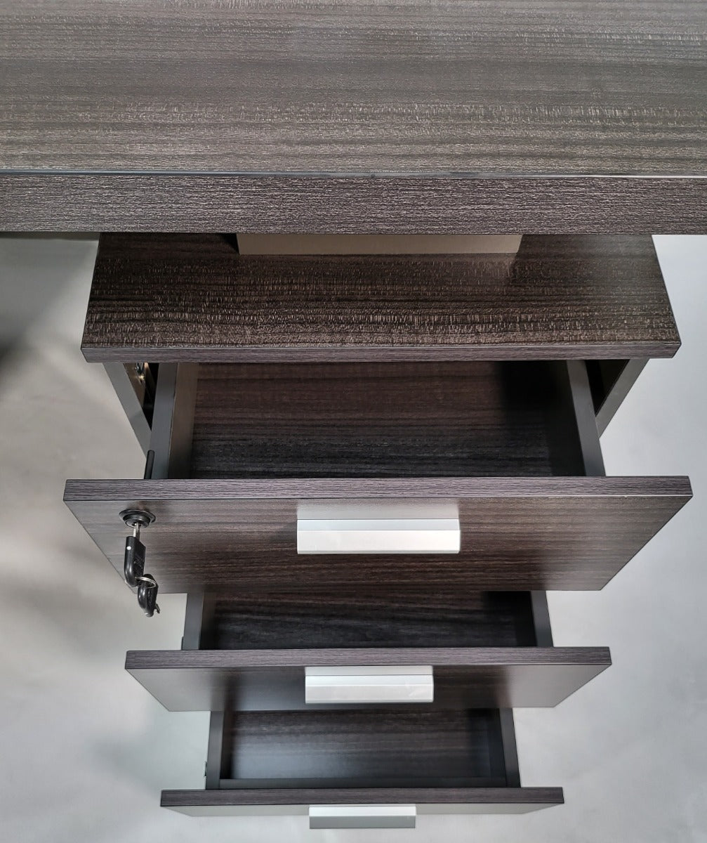 Modern Grey Oak Executive Office Desk with Pedestal & Cupboard - 1400mm - LX-WK-D0614