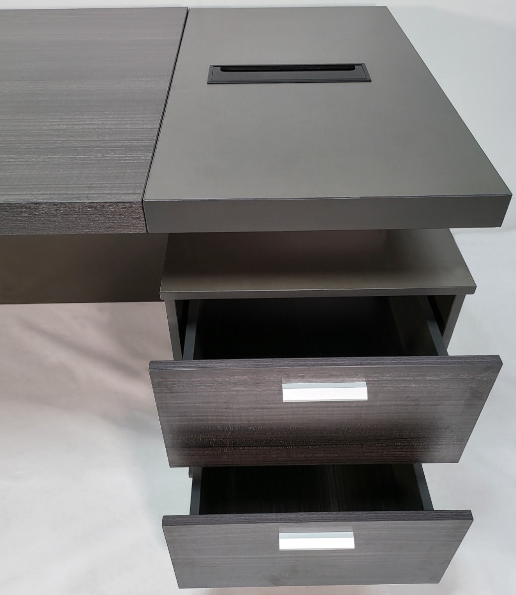Modern Grey Oak Executive Office Desk with Built in Two Drawer Pedestal - 1400mm - LX-D05