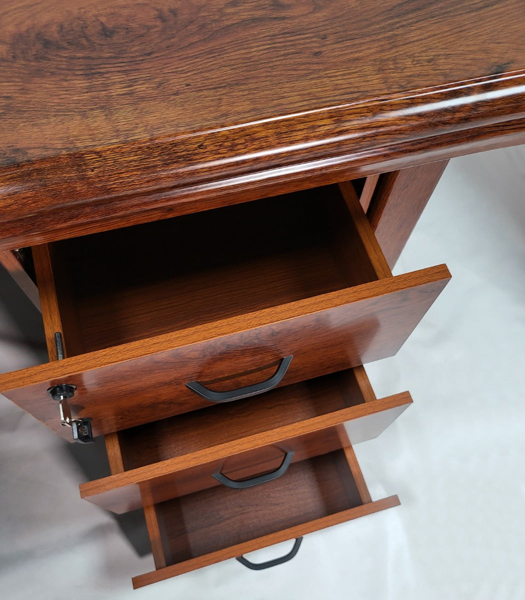 Medium Oak Executive Office Desk with Pedestal and Return - 1855