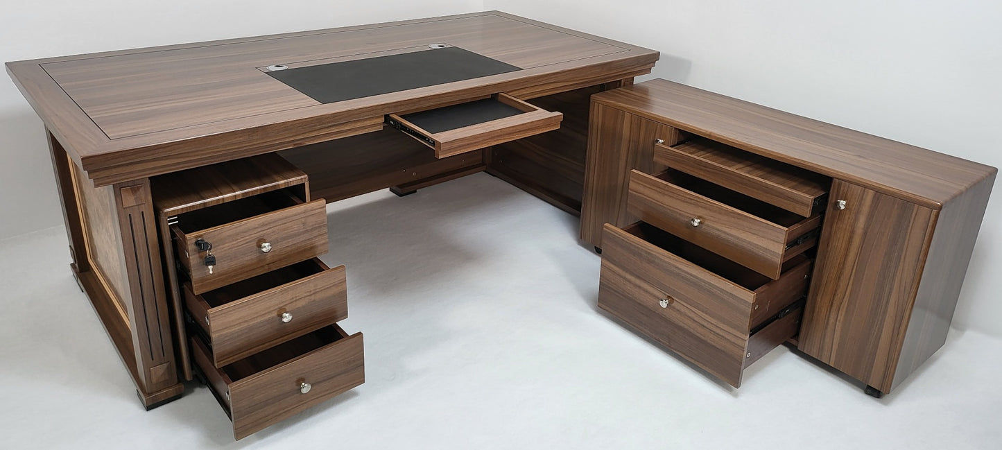 Light Oak Executive Office Desk with Pedestal & Return - 2000mm - KW19