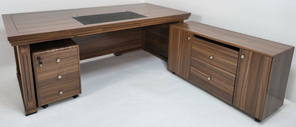 Light Oak Executive Office Desk with Pedestal & Return - 2000mm - KW19