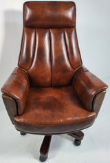 Traditional Genuine Hide Brown Leather High Back Executive Office Chair - KW-8612