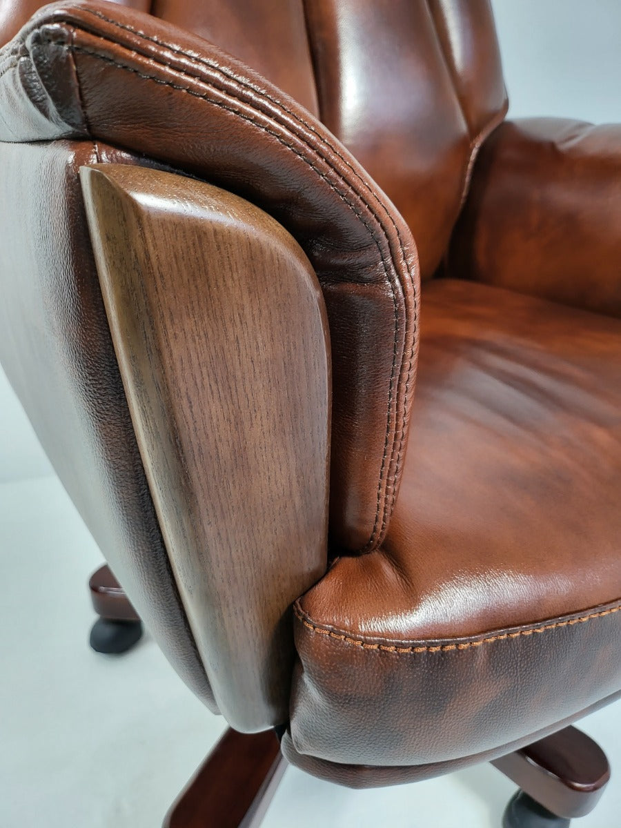 Traditional Genuine Hide Brown Leather High Back Executive Office Chair - KW-8612