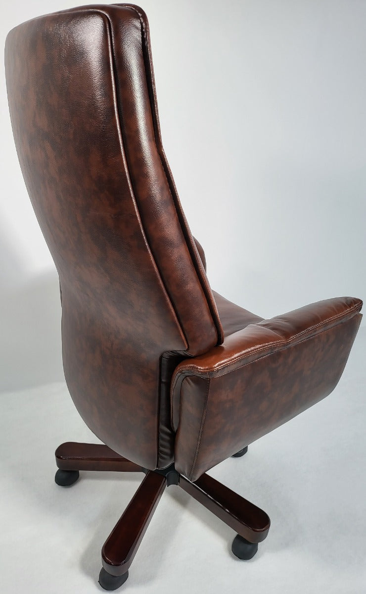 Traditional Genuine Hide Brown Leather High Back Executive Office Chair - KW-8612
