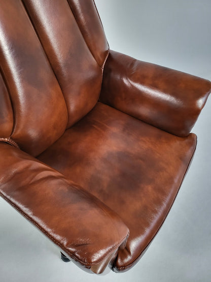 Traditional Genuine Hide Brown Leather High Back Executive Office Chair - KW-8612