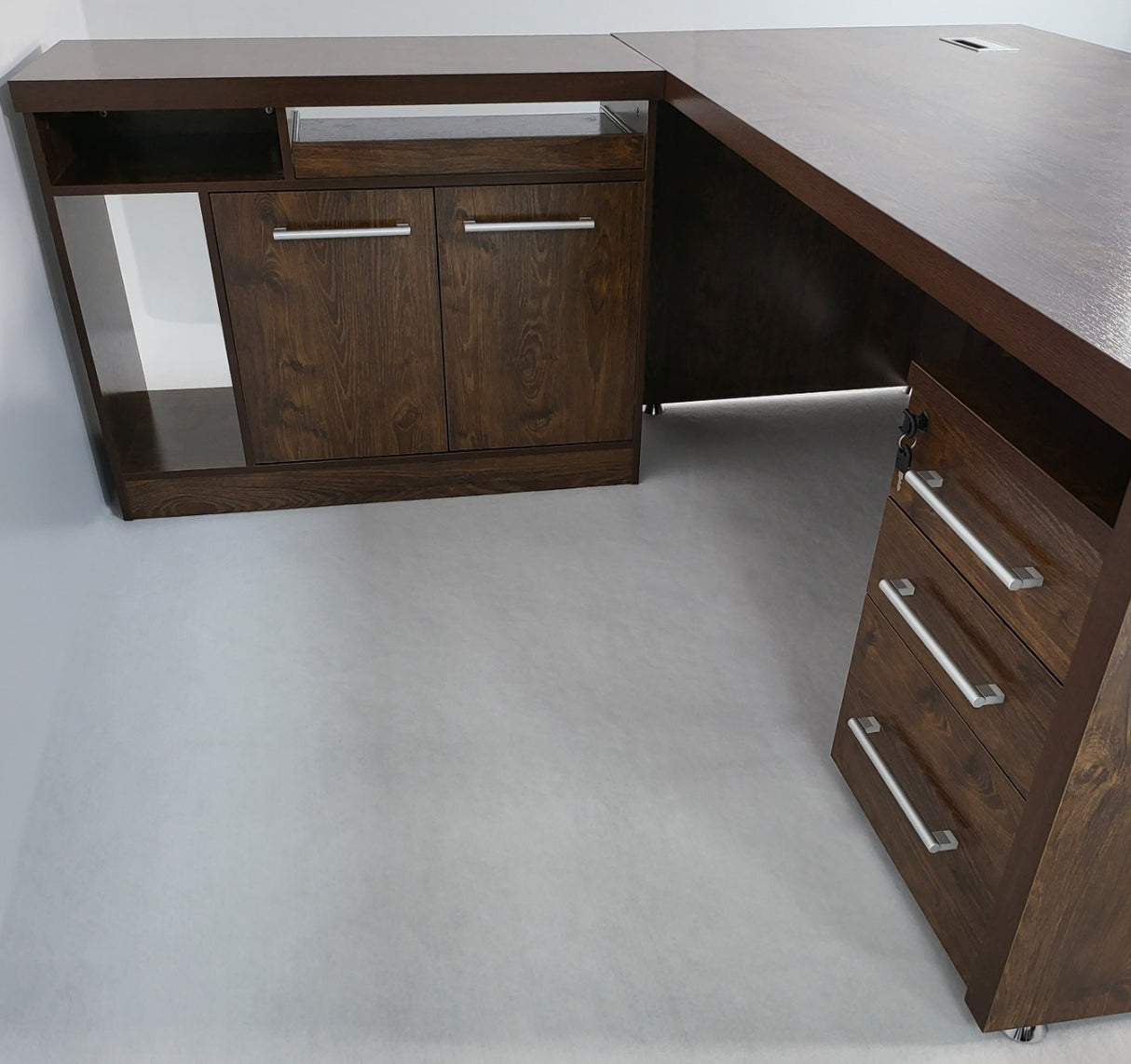 Dark Oak Executive Office Desk with Desk High Side Return and Pedestal - 1800mm - KW-8871