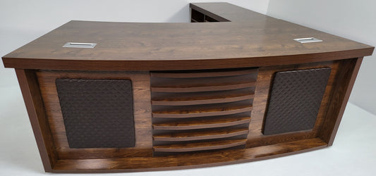 Dark Oak Curved Executive Office Desk with Mobile Return and Pedestal - 2000mm - 8668