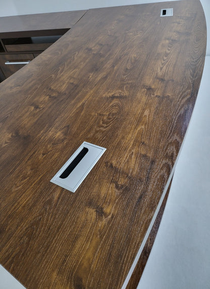 Dark Oak Curved Executive Office Desk with Mobile Return and Pedestal - 2200mm - 8668