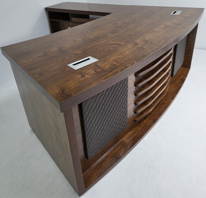 Dark Oak Curved Executive Office Desk with Mobile Return and Pedestal - 2000mm - 8668