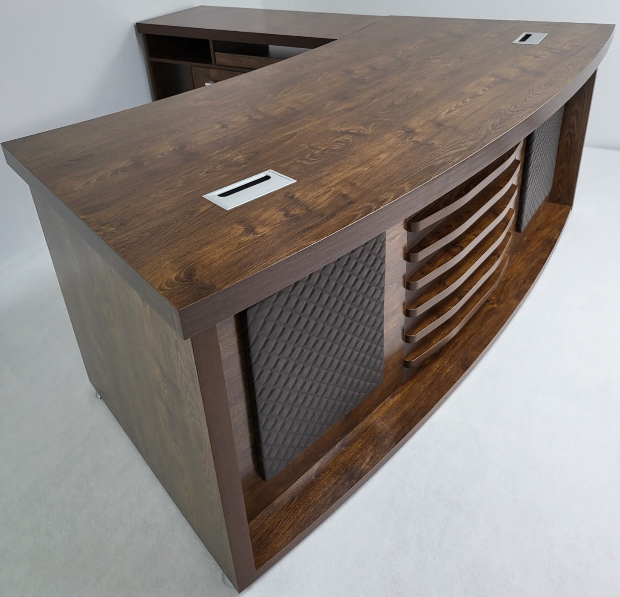 Dark Oak Curved Executive Office Desk with Mobile Return and Pedestal - 2200mm - 8668