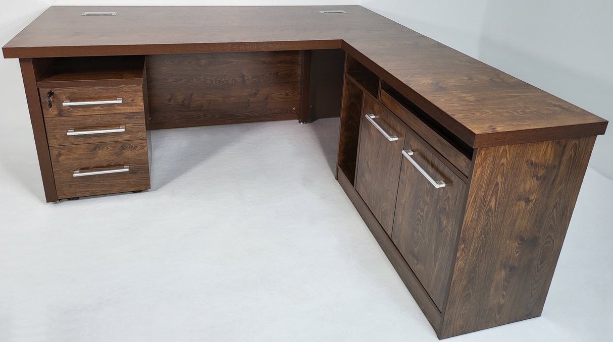 Dark Oak Executive Office Desk with Desk High Side Return and Pedestal - 2000mm - KW-8871