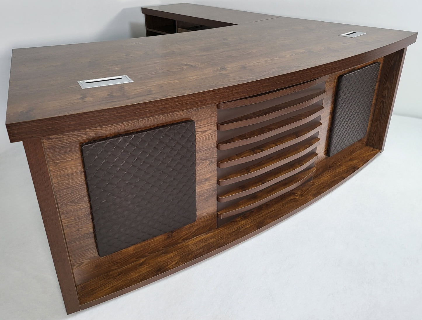 Dark Oak Curved Executive Office Desk with Mobile Return and Pedestal - 2000mm - 8668