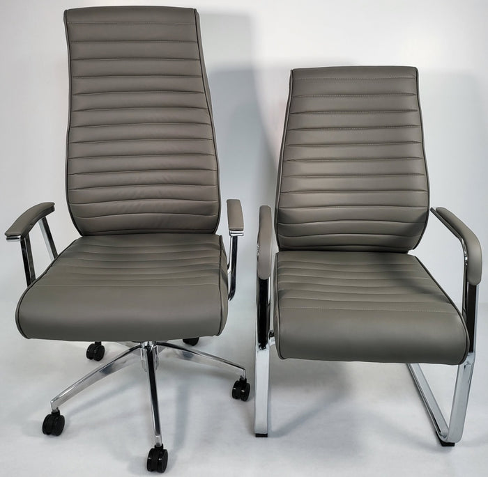 pair of brown office chairs