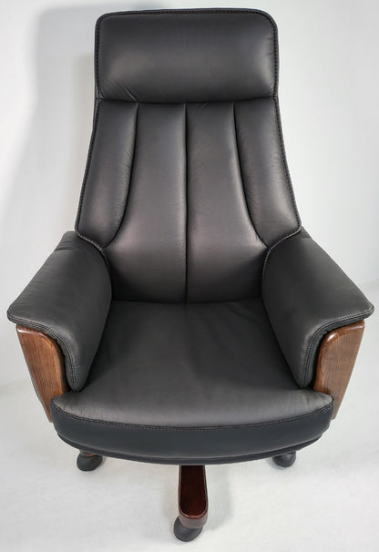 Traditional Genuine Hide Black Leather High Back Executive Office Chair - KW-8612