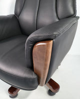 Traditional Genuine Hide Black Leather High Back Executive Office Chair - KW-8612
