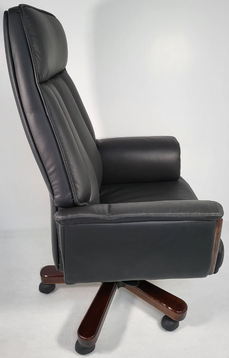 Traditional Genuine Hide Black Leather High Back Executive Office Chair - KW-8612