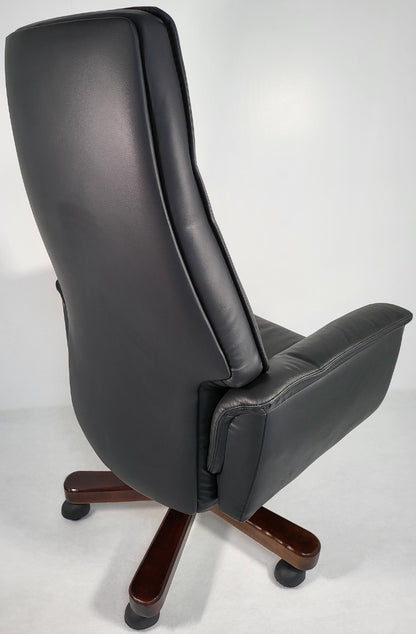 Traditional Genuine Hide Black Leather High Back Executive Office Chair - KW-8612