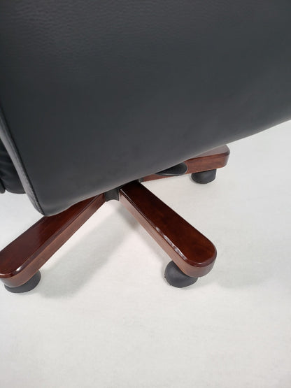 Traditional Genuine Hide Black Leather High Back Executive Office Chair - KW-8612