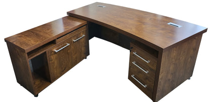 Dark Oak Curved Executive Office Desk with Mobile Return and Pedestal - 2200mm - 8668