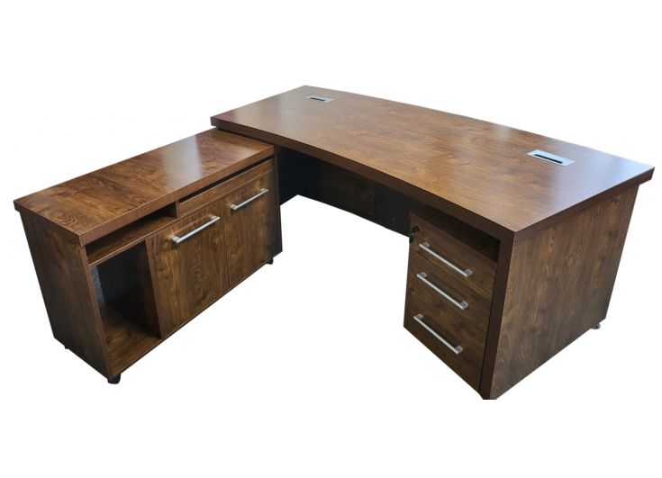 Dark Oak Curved Executive Office Desk with Mobile Return and Pedestal - 1800mm - KW-8668
