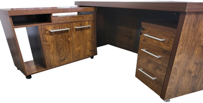 Dark Oak Curved Executive Office Desk with Mobile Return and Pedestal - 2200mm - 8668