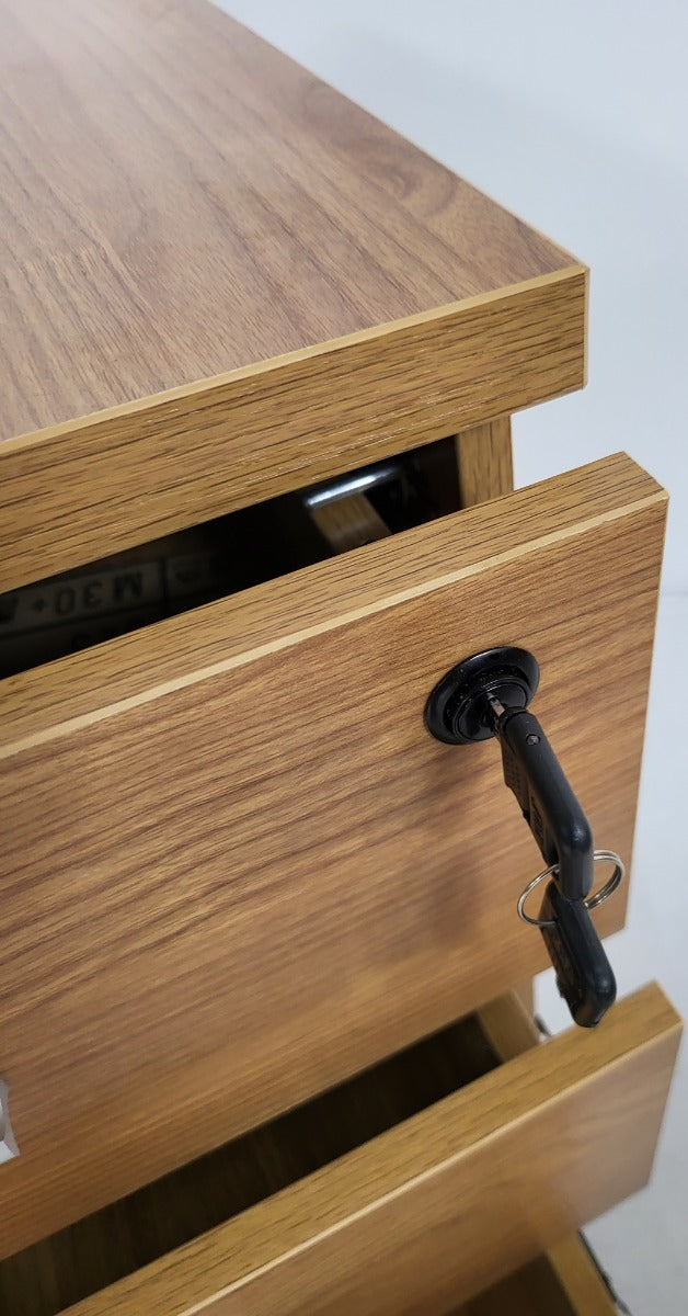 Modern Oak Executive Office Desk with Leather Panelling with Mobile Pedestal and Desk Level Return - 1800mm - 8690