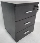 Modern Black Ash Executive Office Desk with Leather Panelling with Mobile Pedestal and Desk Level Return - KW-8690-1800mm