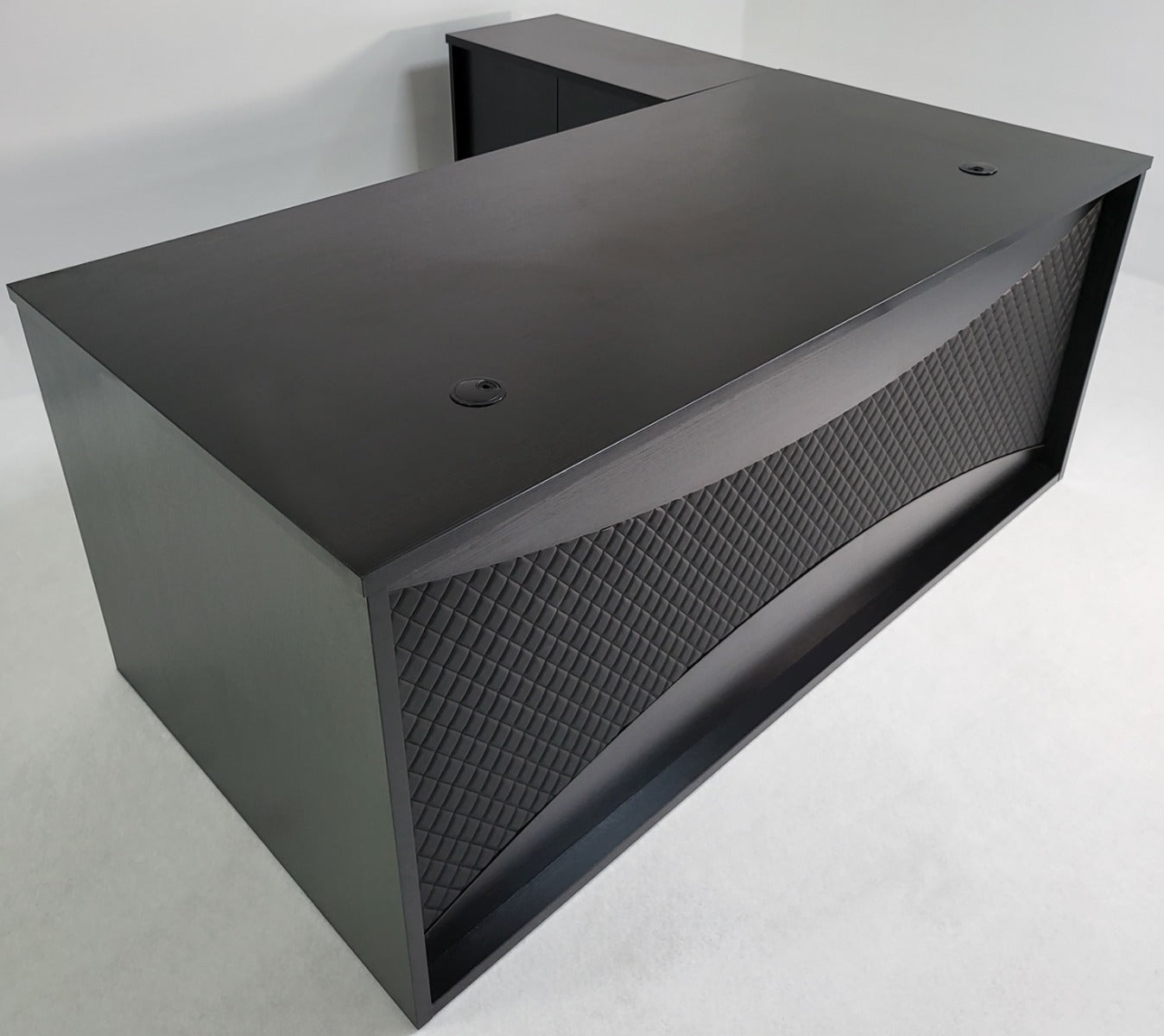 Modern Black Ash Executive Office Desk with Leather Panelling with Mobile Pedestal and Desk Level Return - 1800mm - 8690