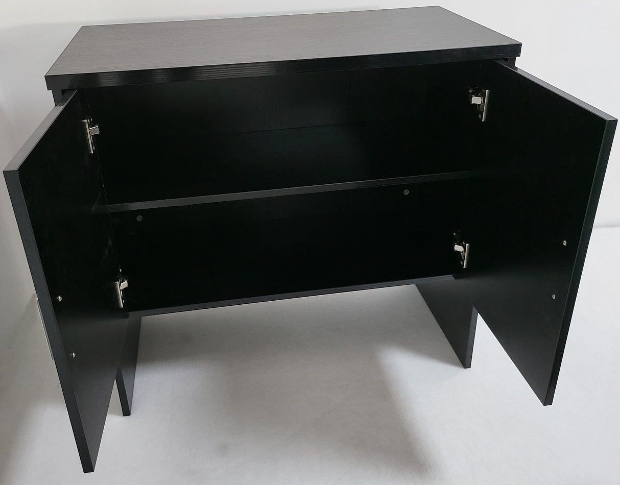 Modern Black Ash Executive Office Desk with Leather Panelling with Mobile Pedestal and Desk Level Return - KW-8690-1800mm