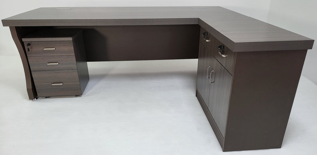 Modern Grey Oak Executive Office Desk with Pedestal and Desk Level Side Return - KW-8872-1800mm