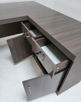 Modern Grey Oak Executive Office Desk with Pedestal and Desk Level Side Return - KW-8872-1800mm