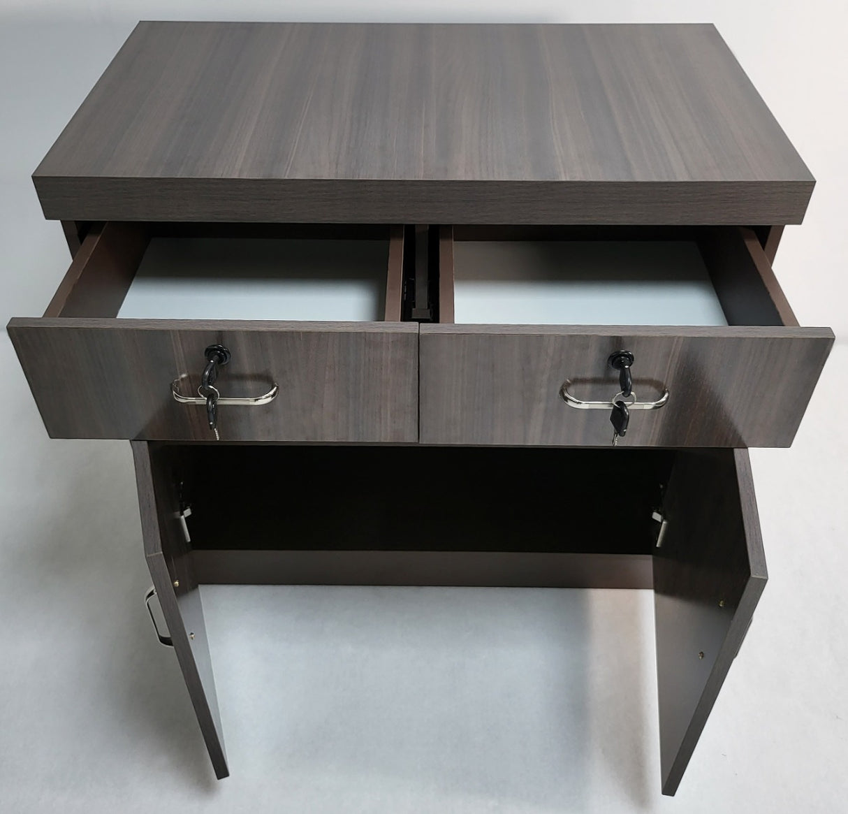 Modern Grey Oak Executive Office Desk with Pedestal and Desk Level Side Return - KW-8872-2000mm