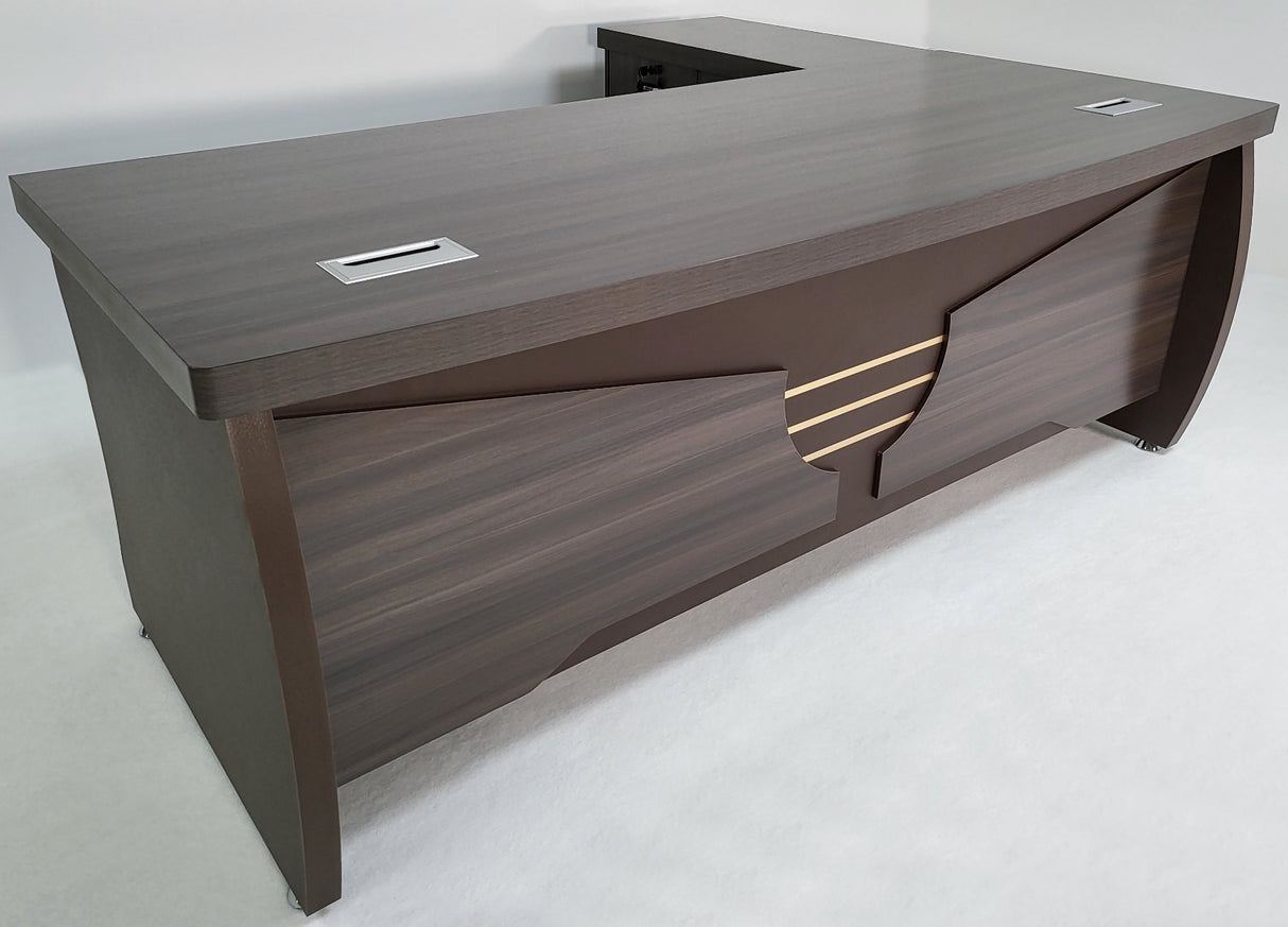 Modern Grey Oak Executive Office Desk with Pedestal and Desk Level Side Return - KW-8872-2000mm