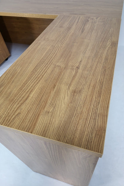 Modern Oak Executive Office Desk with Leather Panelling with Mobile Pedestal and Desk Level Return - 1800mm - 8690